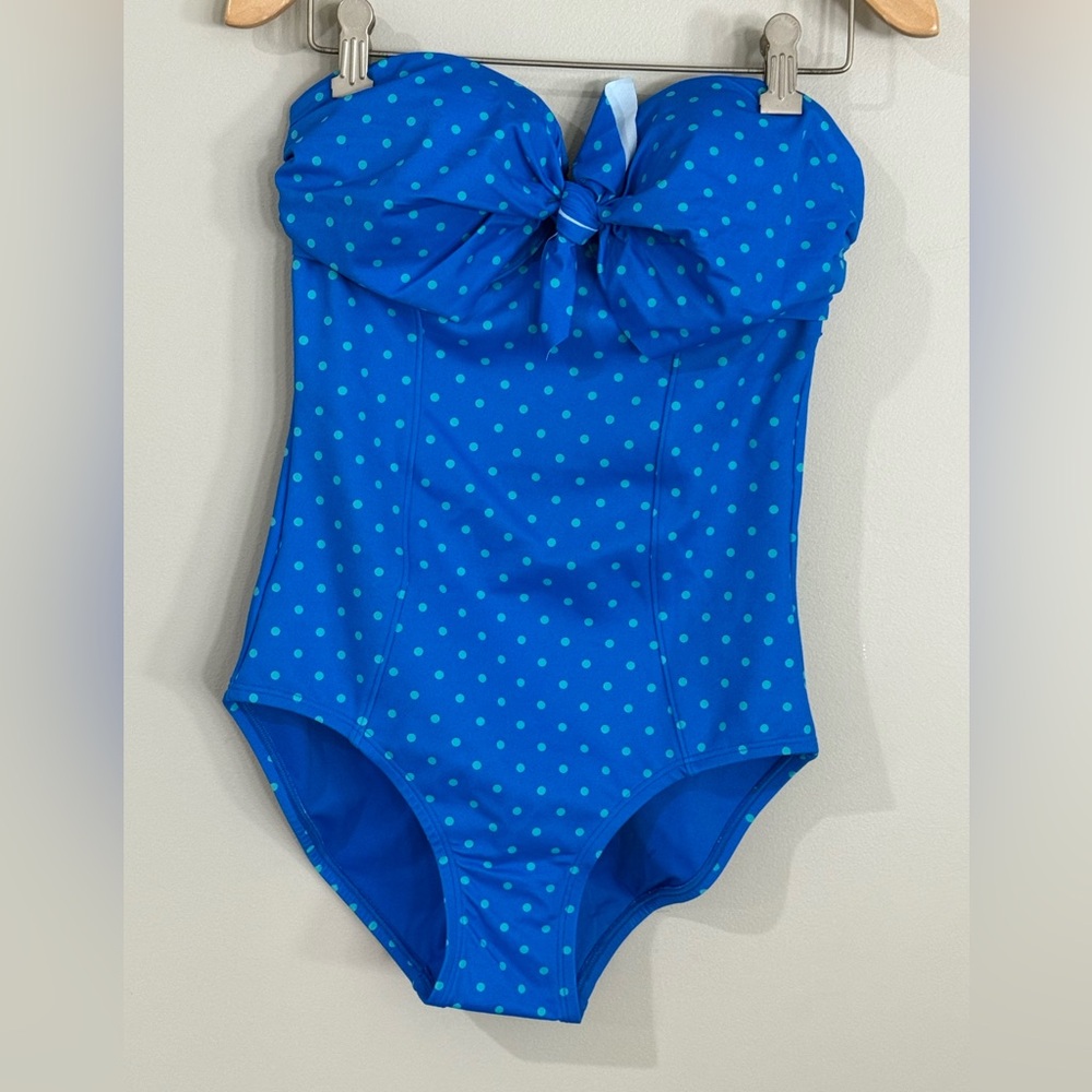 SPANX Blue Polka Dot One Piece Swimsuit